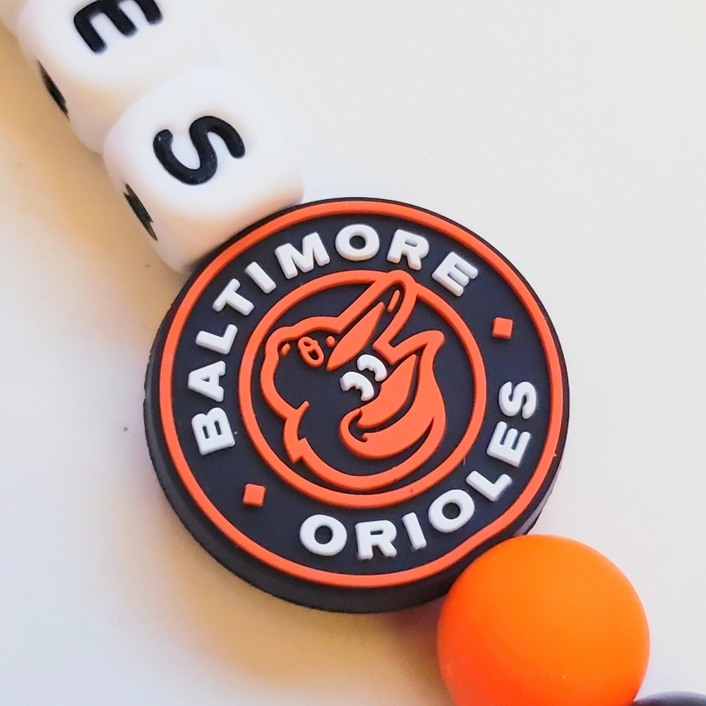 Handmade Glow in Dark Baltimore Orioles Beaded Silicone Focal Bead Keychain - Picture 8 of 10